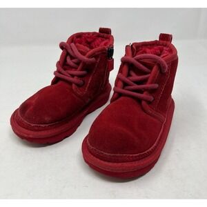 UGG Neumel Boots Shoes Toddler Size 8 Red Suede Zip Ankle Sherpa Lined